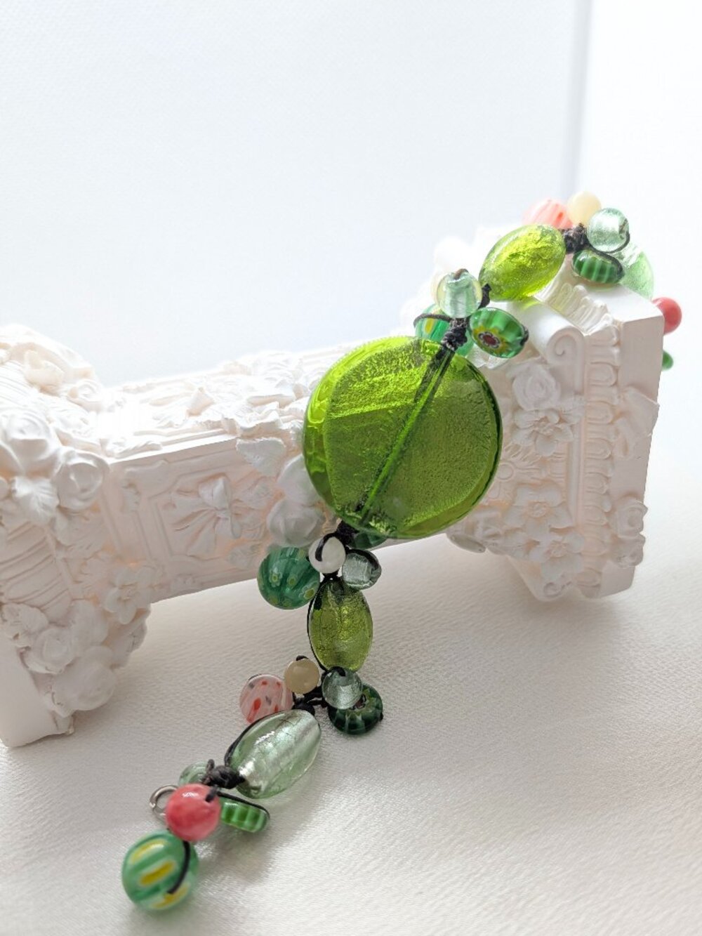 Summer Fiesta Style NEW Leather knotted confetti glass beaded bracelet